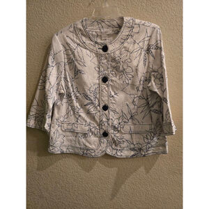 Tanjay Petite White Blue Floral Blazer Jacket 12P